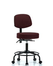 Rutledge Fabric Stool with Back - Desk Height with Round Tube Base & Casters in Burgundy Fabric