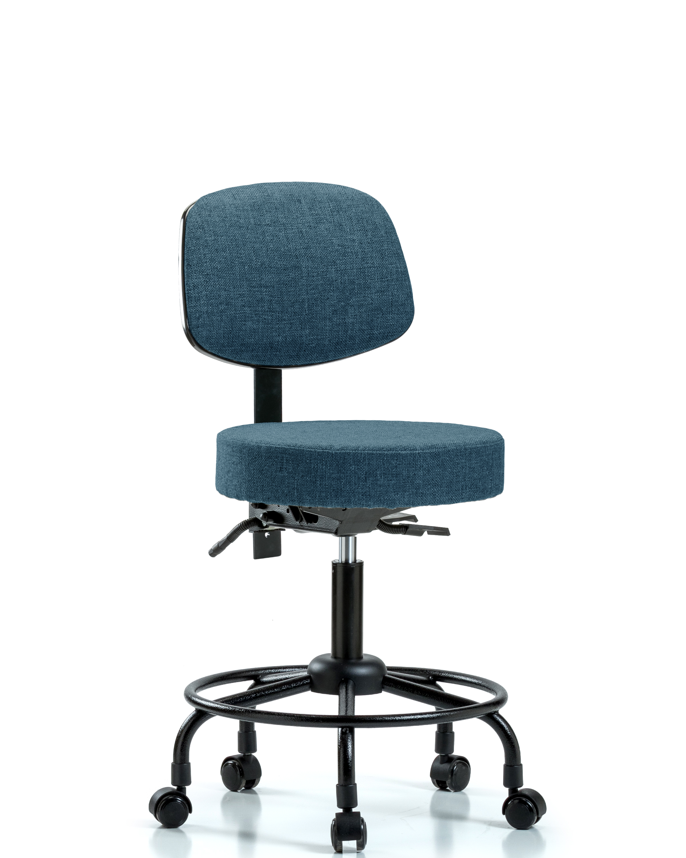 Rutledge Fabric Stool with Back - Desk Height with Round Tube Base & Casters in Blue Fabric