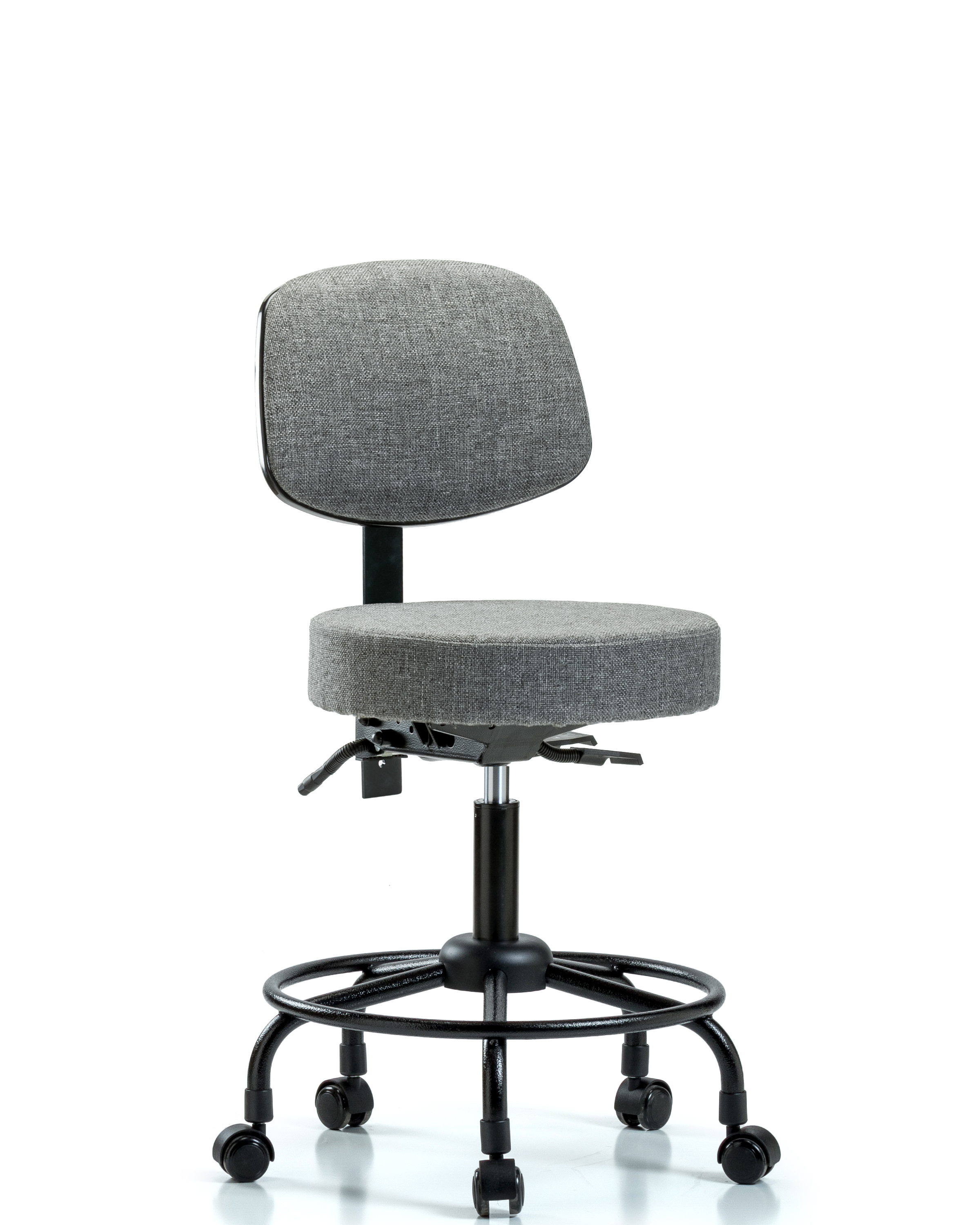 Rutledge Fabric Stool with Back - Desk Height with Round Tube Base & Casters in Gray Fabric