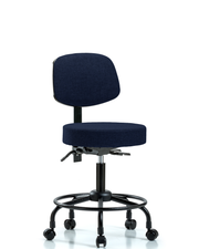 Rutledge Fabric Stool with Back - Desk Height with Round Tube Base & Casters in Navy Fabric
