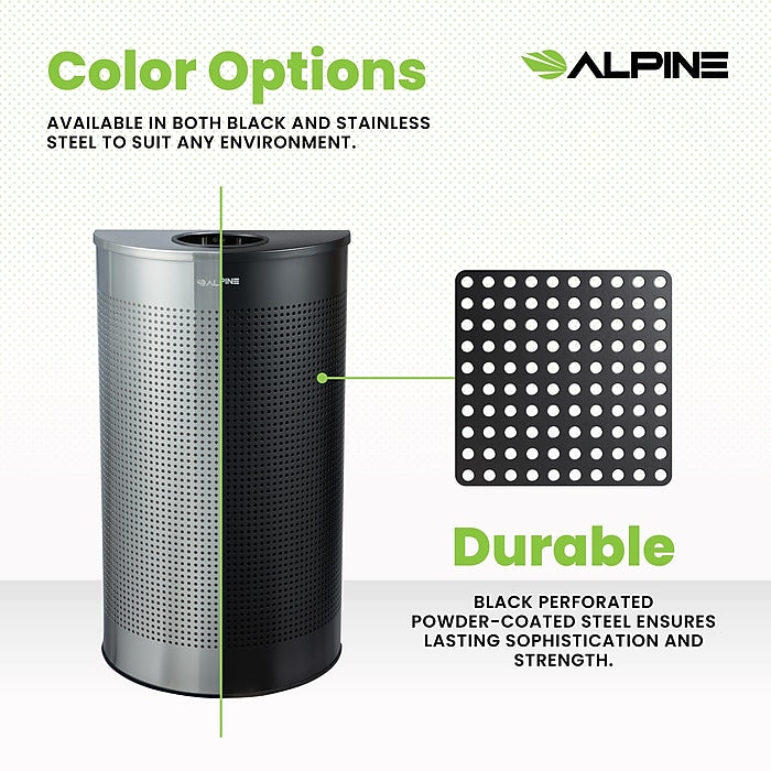 12 Gallon Black Perforated Metal Half Round Decorative Waste Receptacle