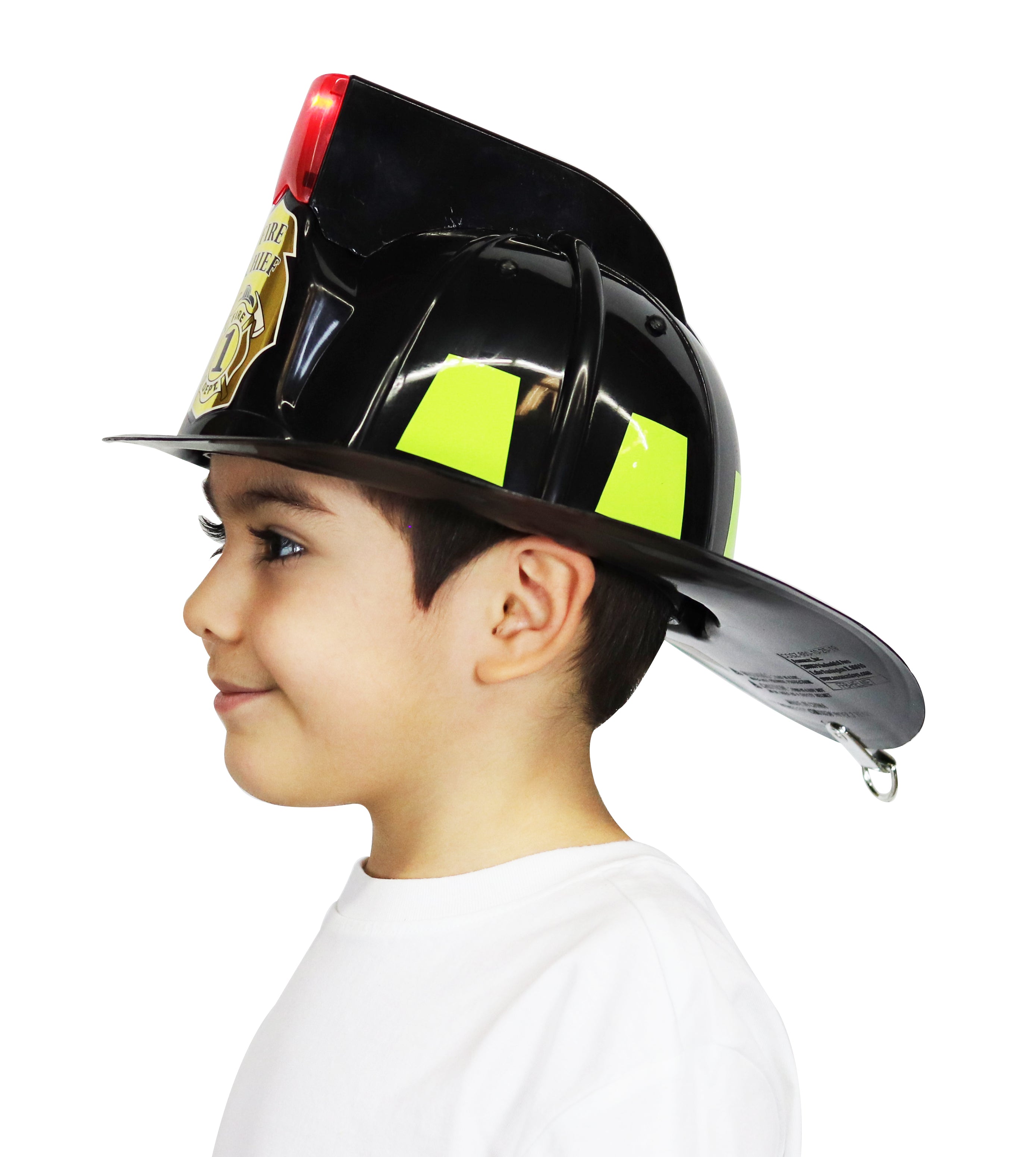 Jr. Fire Fighter, Helmet Only, Black Adjustable Youth Size, with Siren & Light