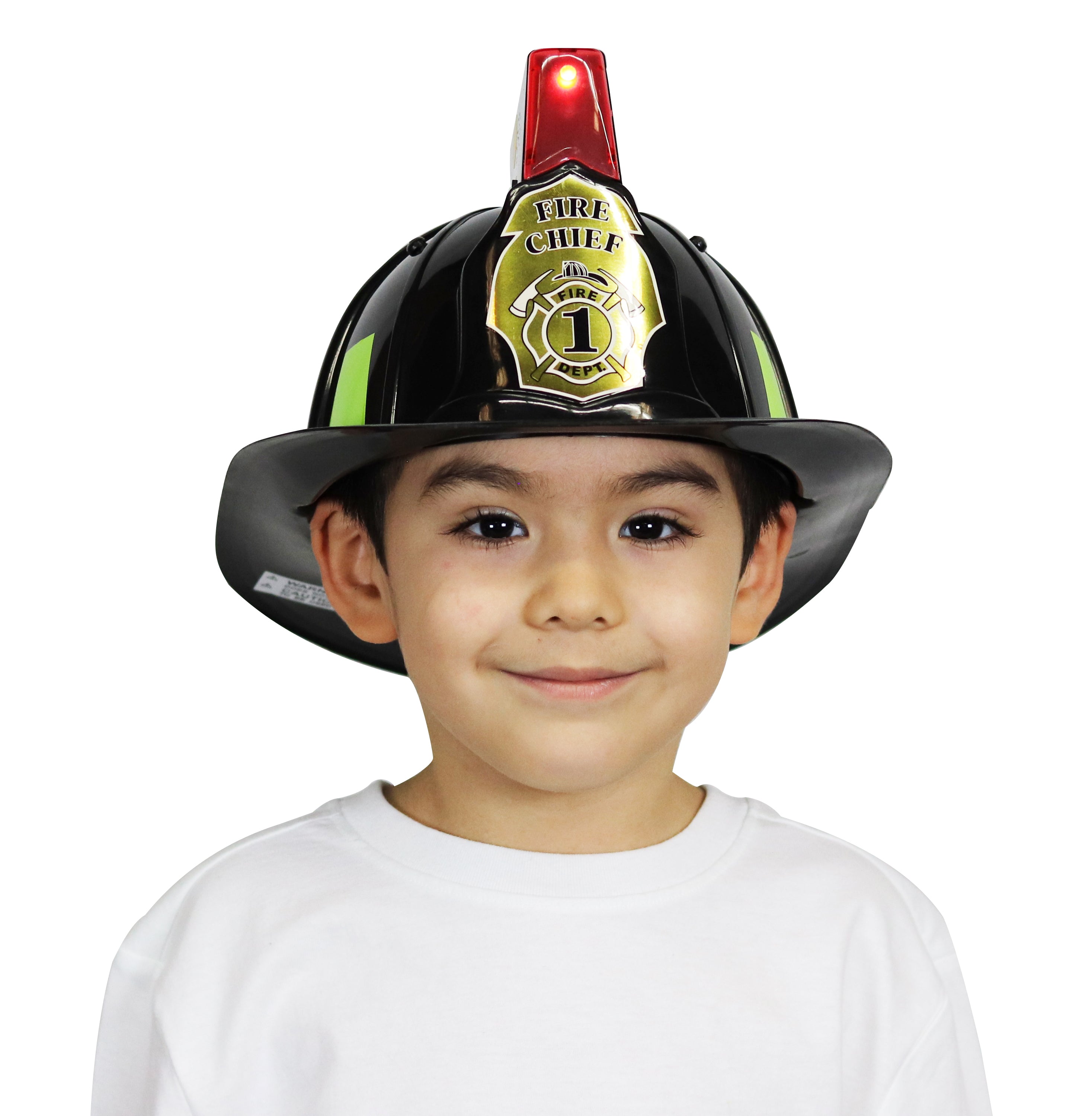 Jr. Fire Fighter, Helmet Only, Black Adjustable Youth Size, with Siren & Light