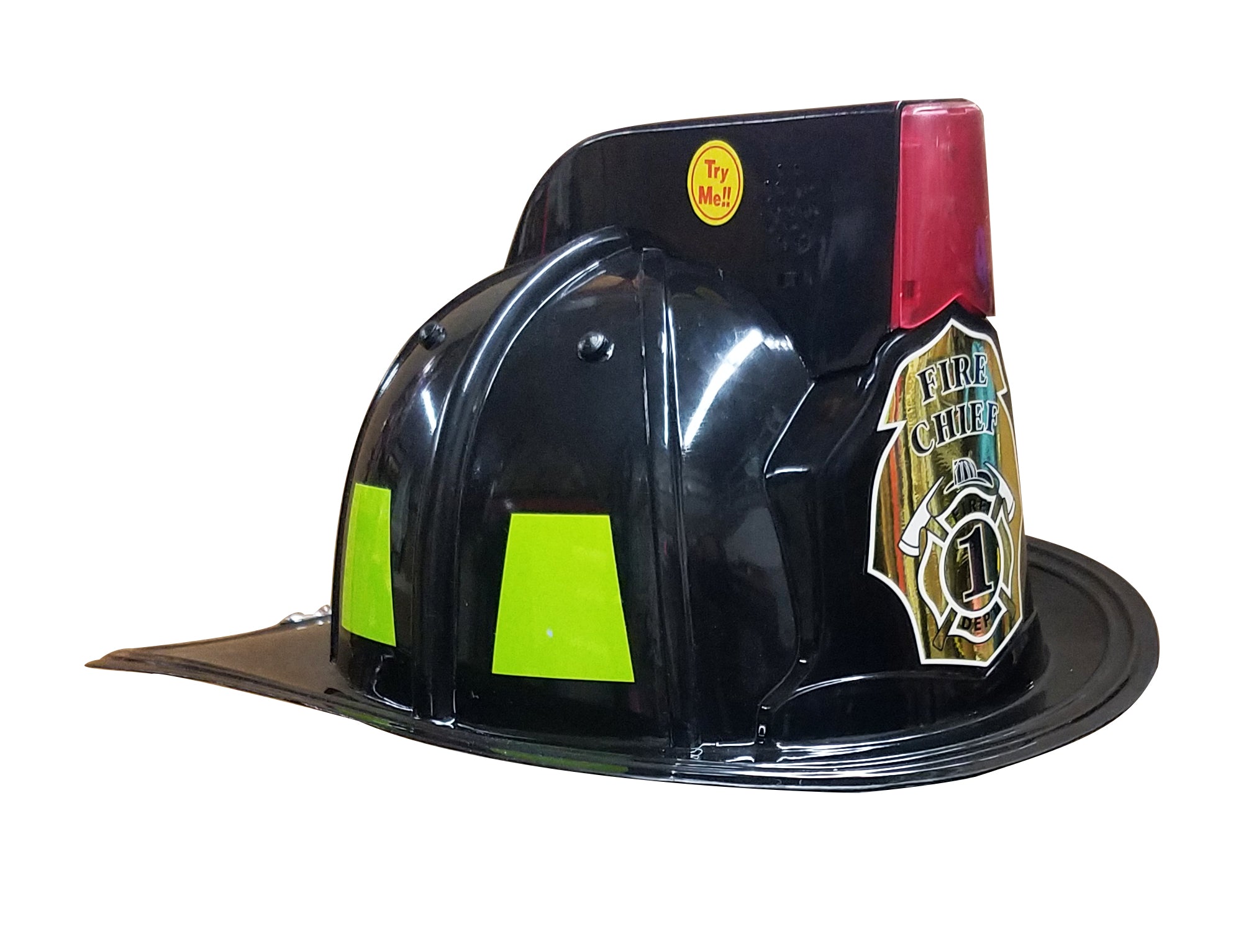 Jr. Fire Fighter, Helmet Only, Black Adjustable Youth Size, with Siren & Light