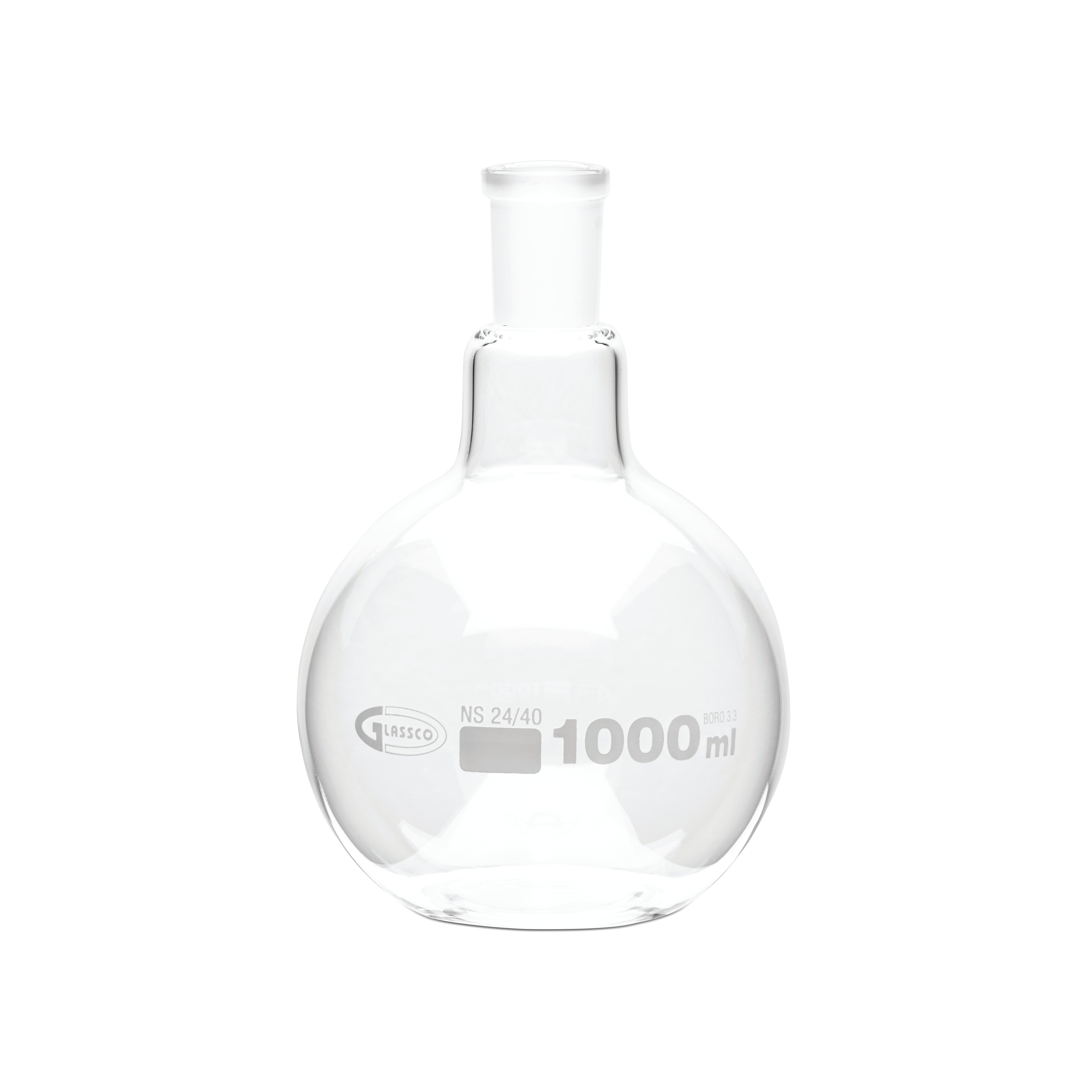 United Scientific® Boiling Flask, Flat Bottom, Ground Joints, 1000 mL, comes with 6