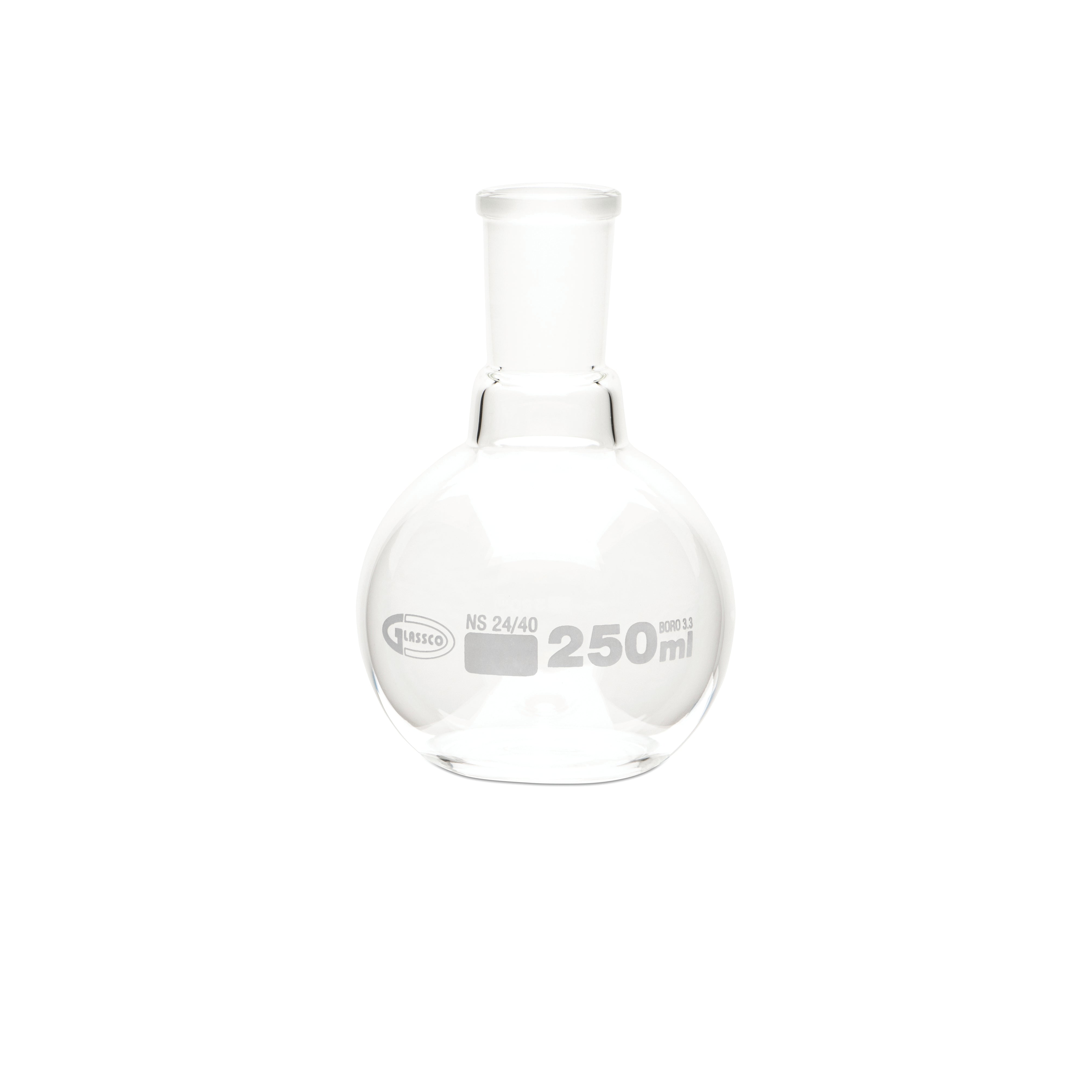 United Scientific® Boiling Flask, Flat Bottom, Ground Joints, 250 mL, comes with 6