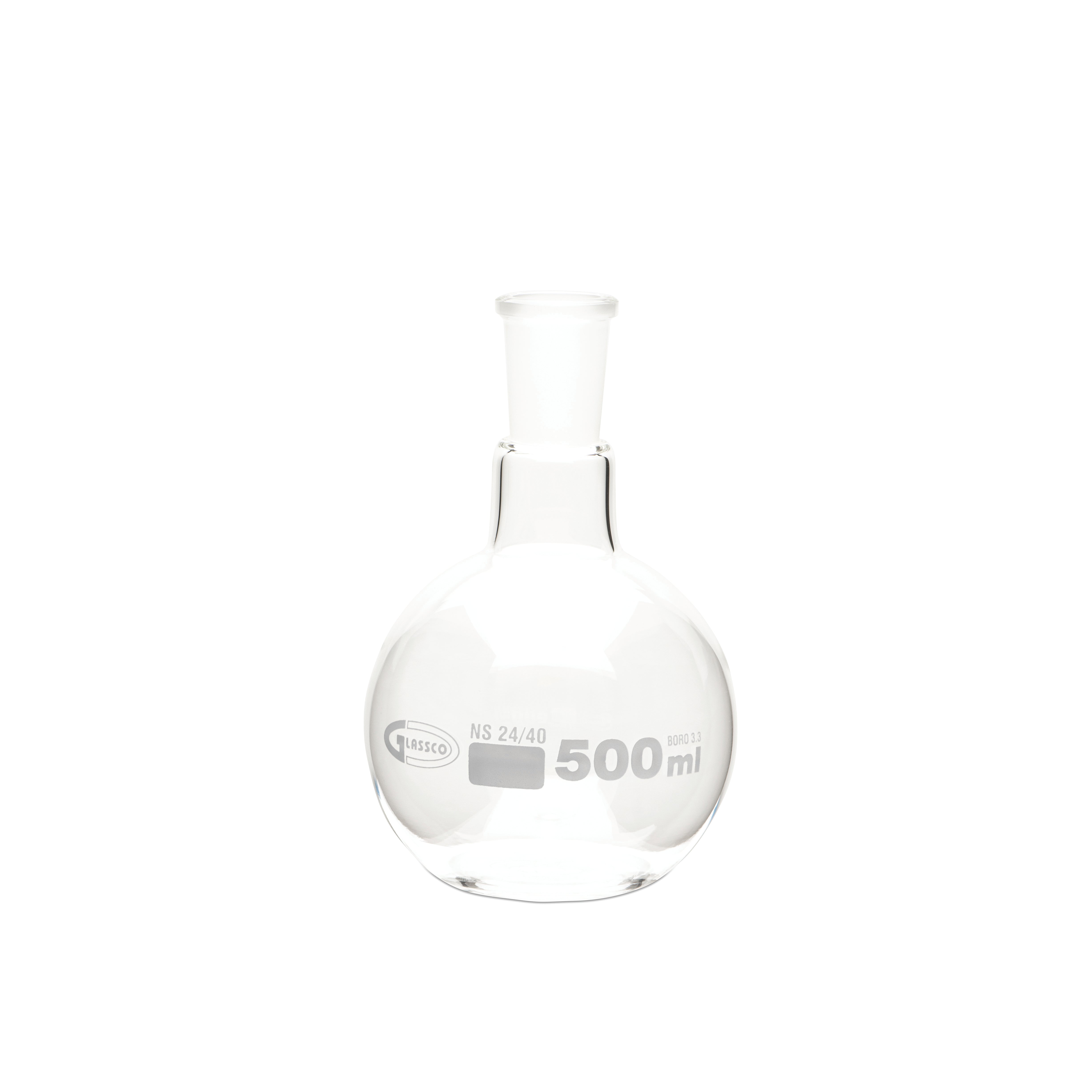 United Scientific® Boiling Flask, Flat Bottom, Ground Joints, 500 mL, comes with 6