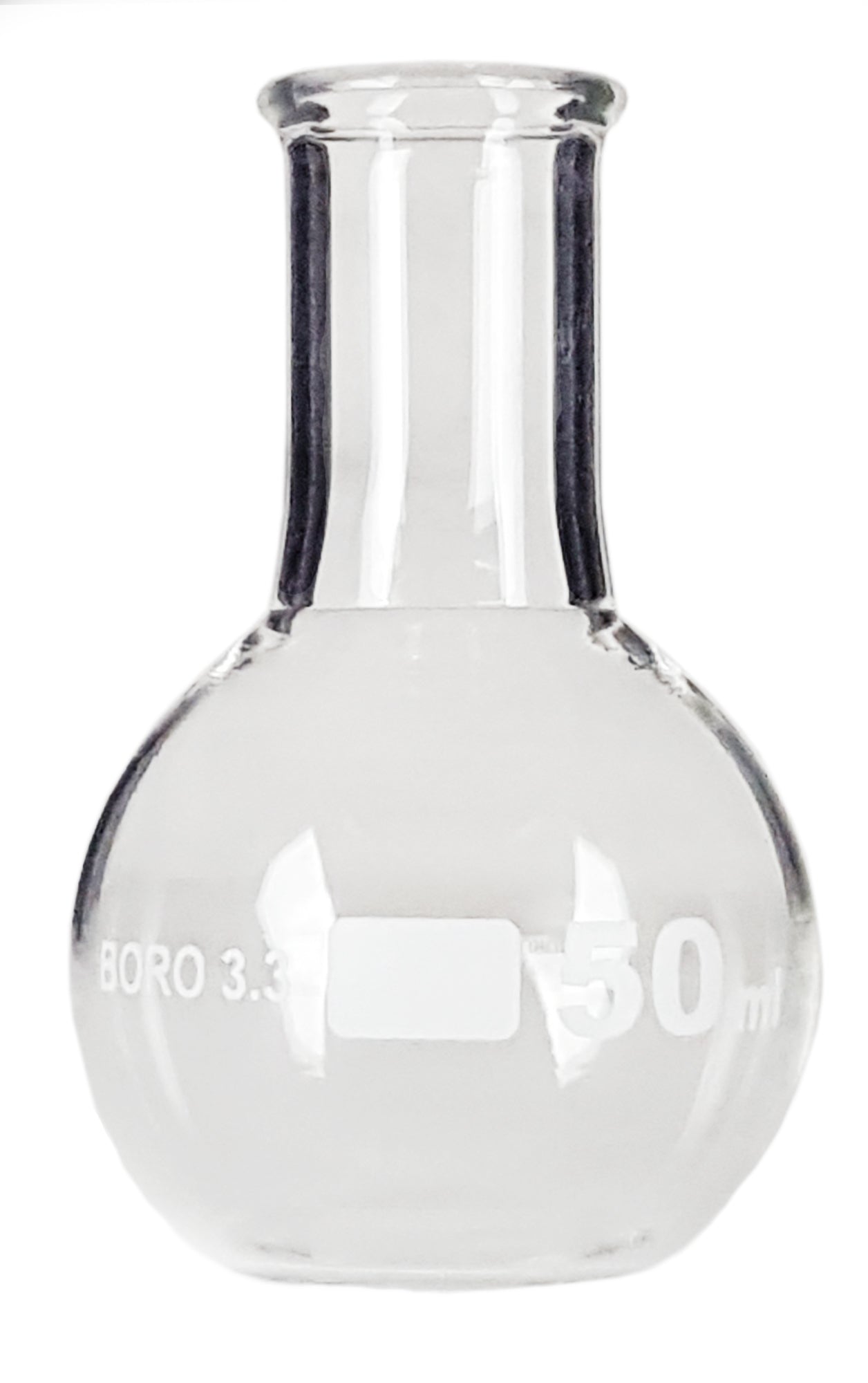 Flask Flat Bottom 50ml Borosilicate Glass Pack 12.