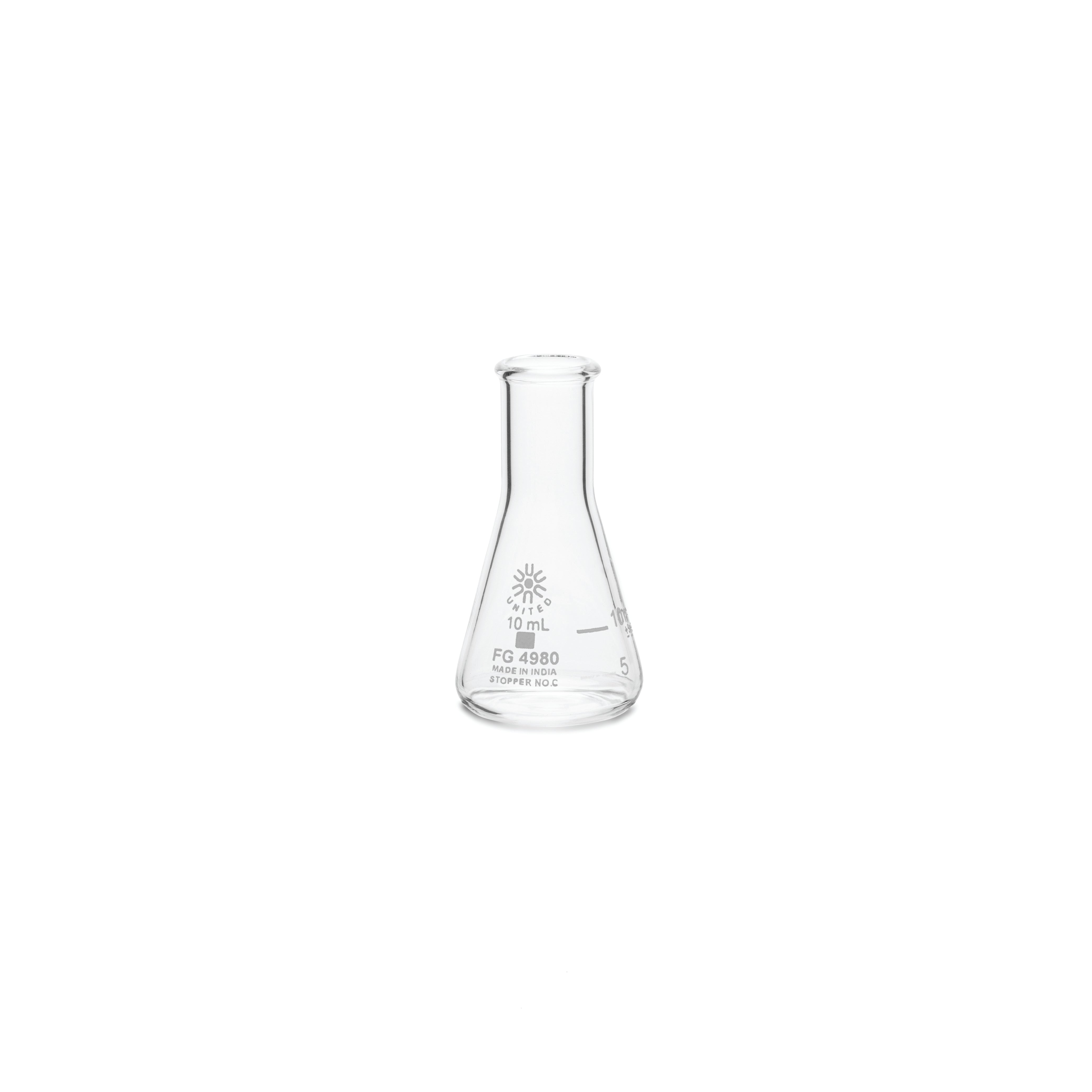 United Scientific® Erlenmeyer Flask, Narrow Mouth, Borosilicate Glass, 10 mL, comes with 12
