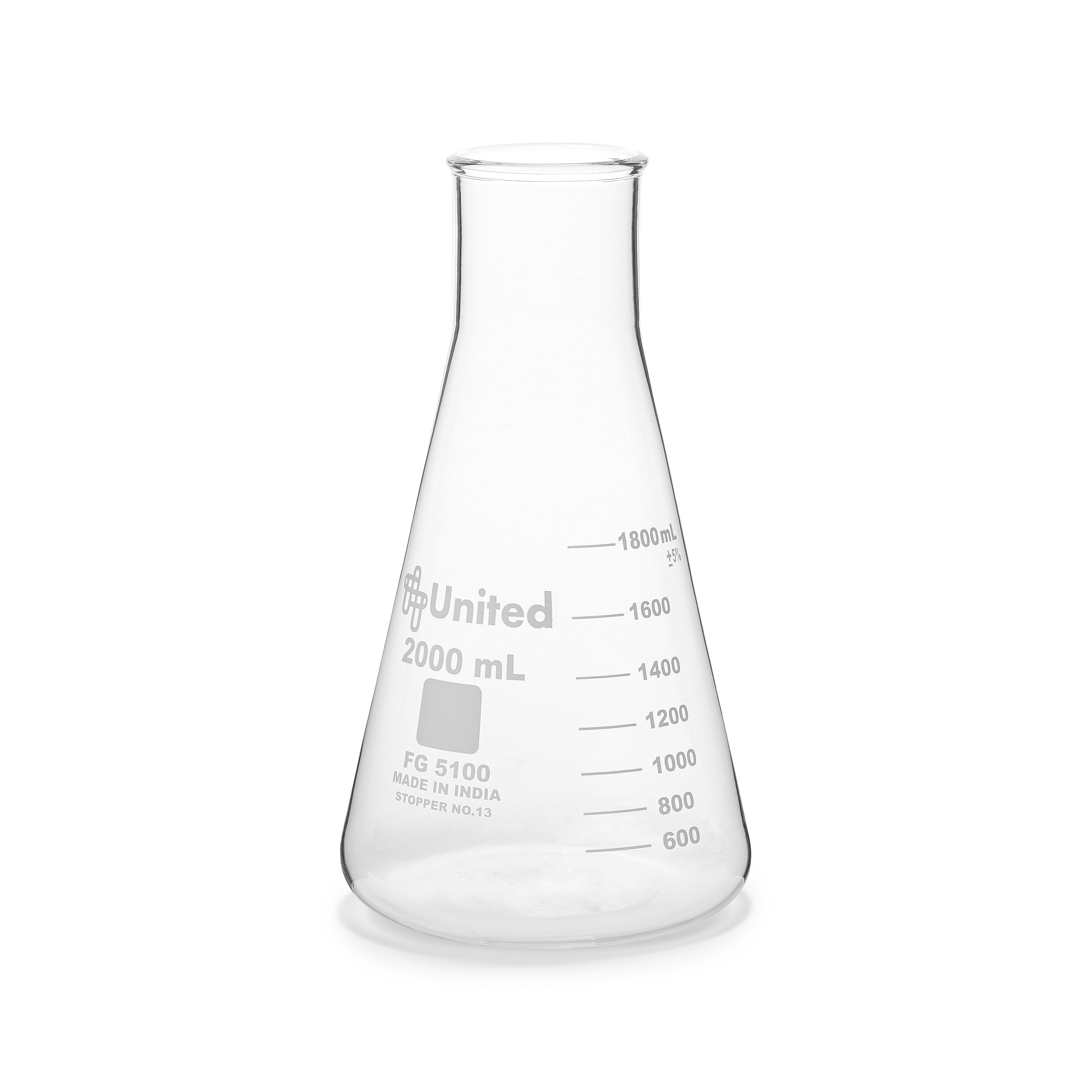United Scientific® Erlenmeyer Flask, Wide Mouth, Borosilicate Glass, 2000 mL
