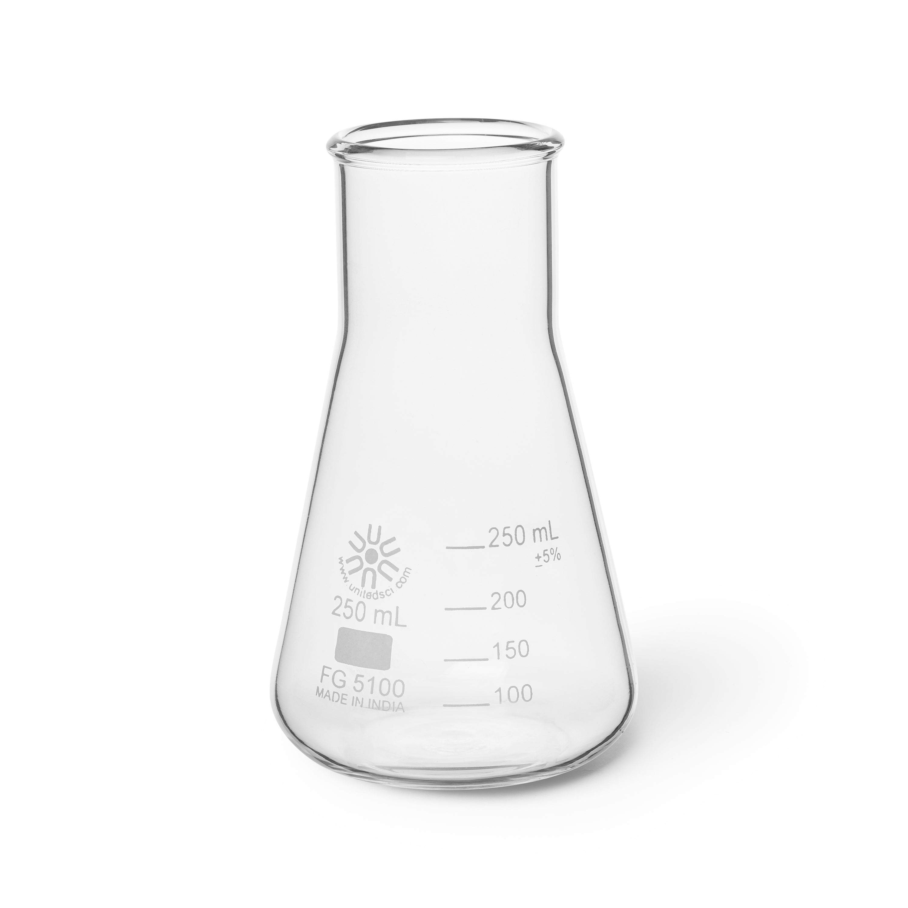 United Scientific® Erlenmeyer Flask, Wide Mouth, Borosilicate Glass, 250 mL, comes with 12