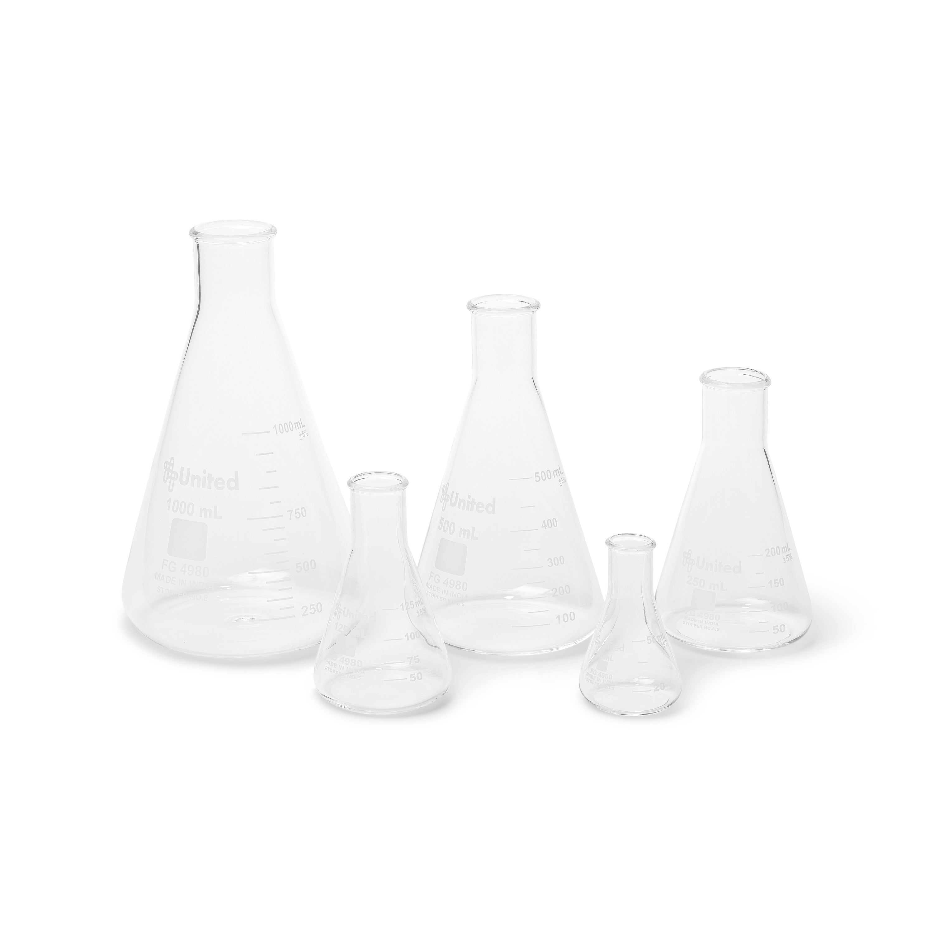 United Scientific® Glass Erlenmeyer Flasks, Set Of 5