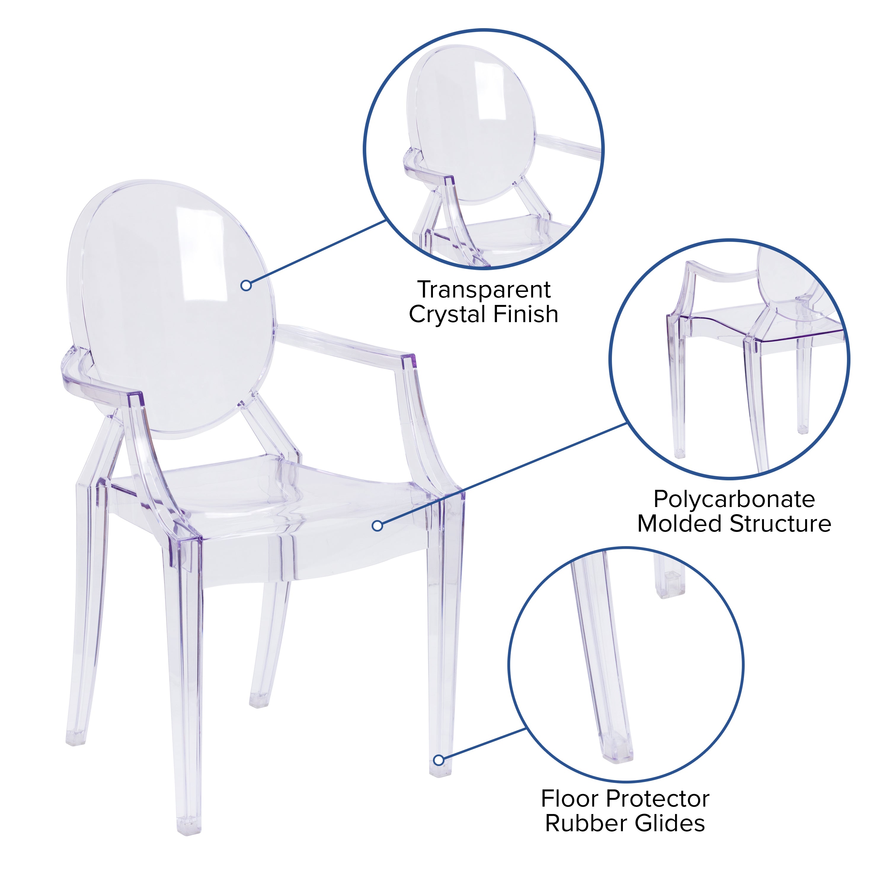 Shirley Ghost Chair with Arms in Transparent Crystal