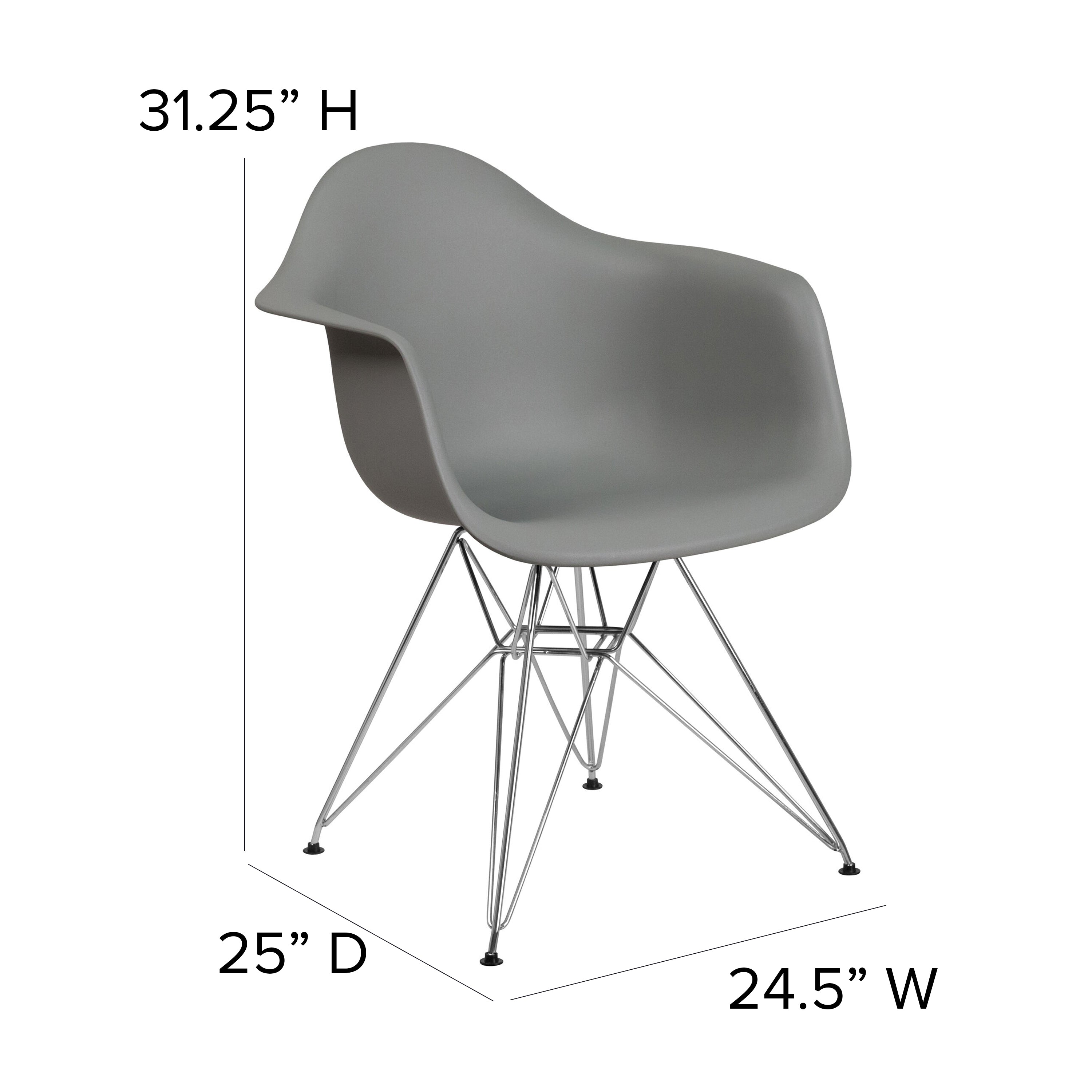 Alonza Series Moss Gray Plastic Chair with Chrome Base
