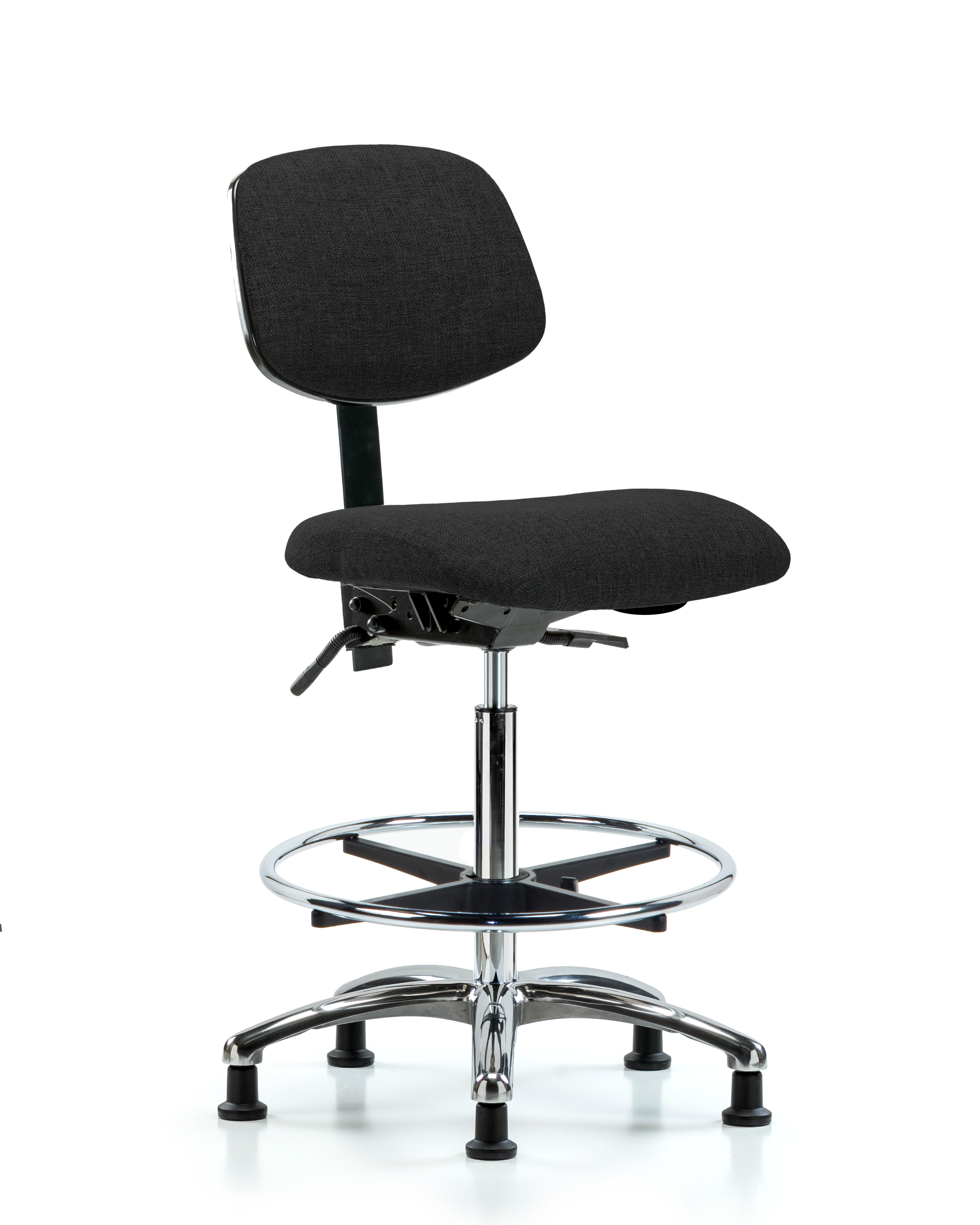 Rutledge Fabric Chair Chrome - High Bench Height with Chrome Foot Ring & Stationary Glides in Black Fabric