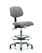 Rutledge Fabric Chair Chrome - High Bench Height with Chrome Foot Ring & Stationary Glides in Gray Fabric