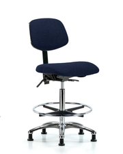 Rutledge Fabric Chair Chrome - High Bench Height with Chrome Foot Ring & Stationary Glides in Navy Fabric