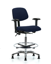 Rutledge Fabric Chair Chrome - High Bench Height with Adjustable Arms, Chrome Foot Ring, & Stationary Glides in Navy Fabric