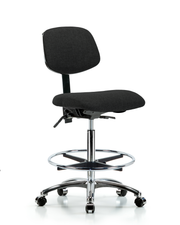 Rutledge Fabric Chair Chrome - High Bench Height with Seat Tilt, Chrome Foot Ring, & Casters in Black Fabric