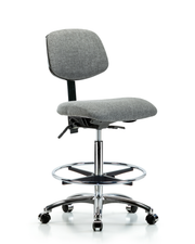 Rutledge Fabric Chair Chrome - High Bench Height with Seat Tilt, Chrome Foot Ring, & Casters in Gray Fabric