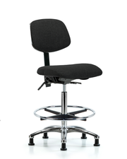 Rutledge Fabric Chair Chrome - High Bench Height with Seat Tilt, Chrome Foot Ring, & Stationary Glides in Black Fabric