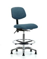 Rutledge Fabric Chair Chrome - High Bench Height with Seat Tilt, Chrome Foot Ring, & Stationary Glides in Blue Fabric