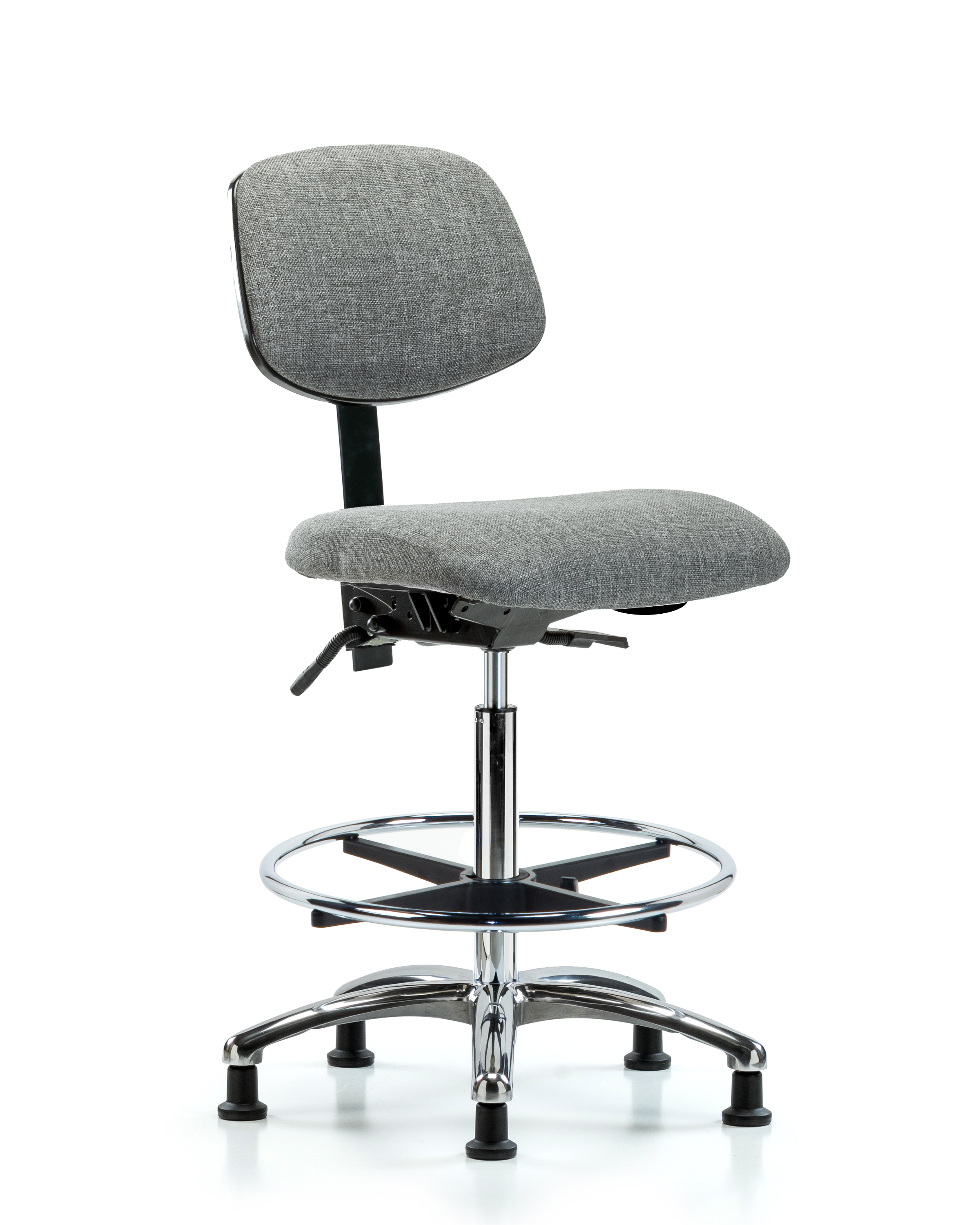 Rutledge Fabric Chair Chrome - High Bench Height with Seat Tilt, Chrome Foot Ring, & Stationary Glides in Gray Fabric