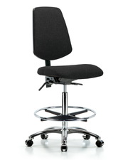 Rutledge Fabric Chair Chrome - High Bench Height with Medium Back, Chrome Foot Ring, & Casters in Black Fabric