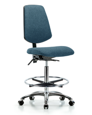 Rutledge Fabric Chair Chrome - High Bench Height with Medium Back, Chrome Foot Ring, & Casters in Blue Fabric