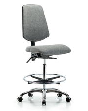 Rutledge Fabric Chair Chrome - High Bench Height with Medium Back, Chrome Foot Ring, & Casters in Gray Fabric