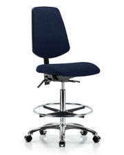 Rutledge Fabric Chair Chrome - High Bench Height with Medium Back, Chrome Foot Ring, & Casters in Navy Fabric