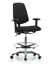 Rutledge Fabric Chair Chrome - High Bench Height with Medium Back, Adjustable Arms, Chrome Foot Ring, & Casters in Black Fabric