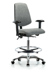 Rutledge Fabric Chair Chrome - High Bench Height with Medium Back, Adjustable Arms, Chrome Foot Ring, & Casters in Gray Fabric