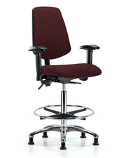 Rutledge Fabric Chair Chrome - High Bench Height with Medium Back, Adjustable Arms, Chrome Foot Ring, & Stationary Glides in Burgundy Fabric