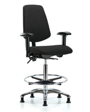 Rutledge Fabric Chair Chrome - High Bench Height with Medium Back, Adjustable Arms, Chrome Foot Ring, & Stationary Glides in Black Fabric