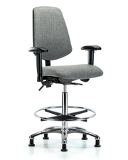 Rutledge Fabric Chair Chrome - High Bench Height with Medium Back, Adjustable Arms, Chrome Foot Ring, & Stationary Glides in Gray Fabric