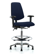 Rutledge Fabric Chair Chrome - High Bench Height with Medium Back, Adjustable Arms, Chrome Foot Ring, & Stationary Glides in Navy Fabric