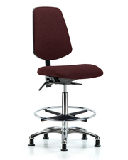 Rutledge Fabric Chair Chrome - High Bench Height with Medium Back, Seat Tilt, Chrome Foot Ring, & Stationary Glides in Burgundy Fabric