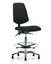 Rutledge Fabric Chair Chrome - High Bench Height with Medium Back, Seat Tilt, Chrome Foot Ring, & Stationary Glides in Black Fabric