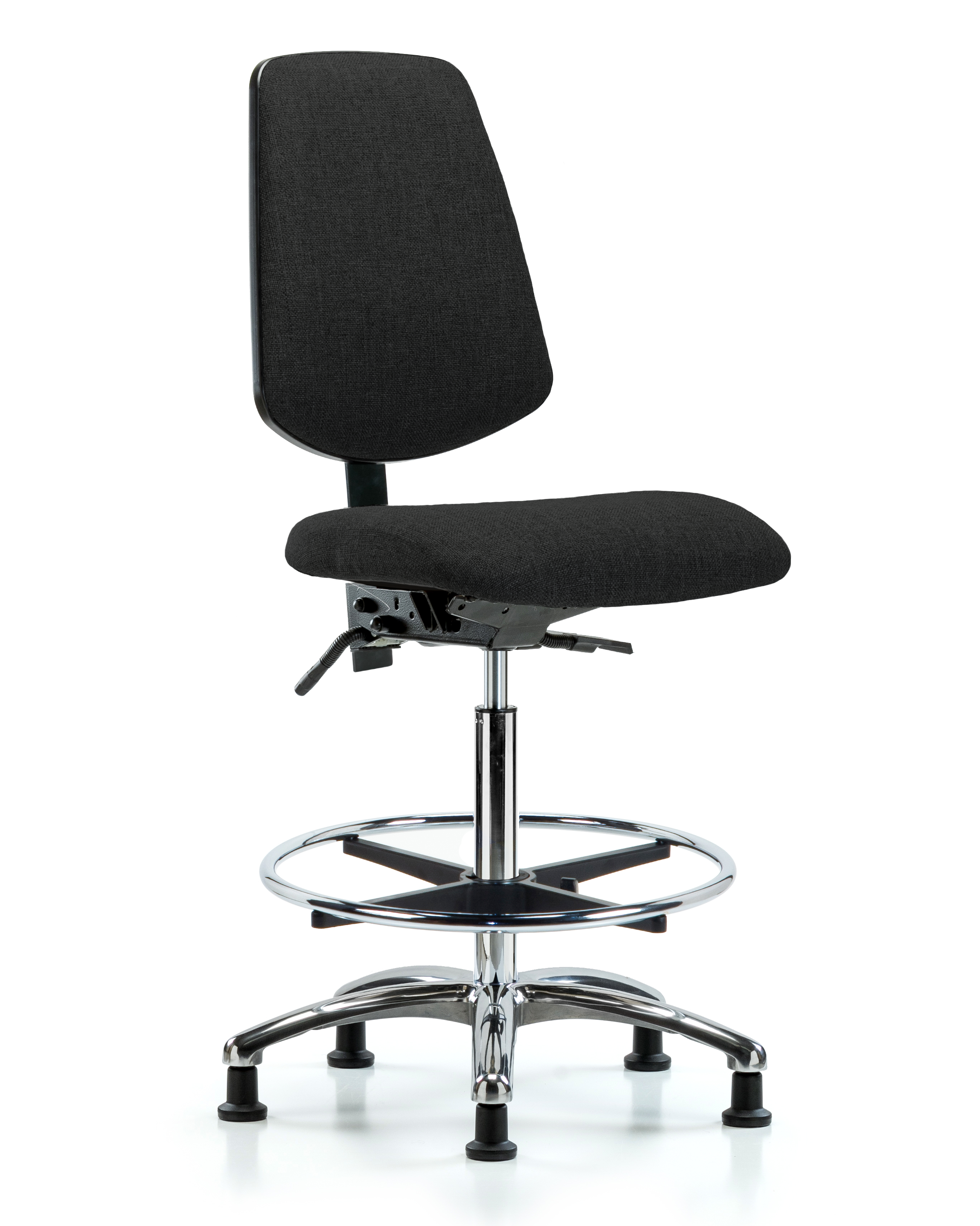 Rutledge Fabric Chair Chrome - High Bench Height with Medium Back, Seat Tilt, Chrome Foot Ring, & Stationary Glides in Black Fabric