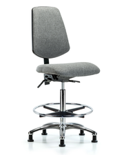 Rutledge Fabric Chair Chrome - High Bench Height with Medium Back, Seat Tilt, Chrome Foot Ring, & Stationary Glides in Gray Fabric