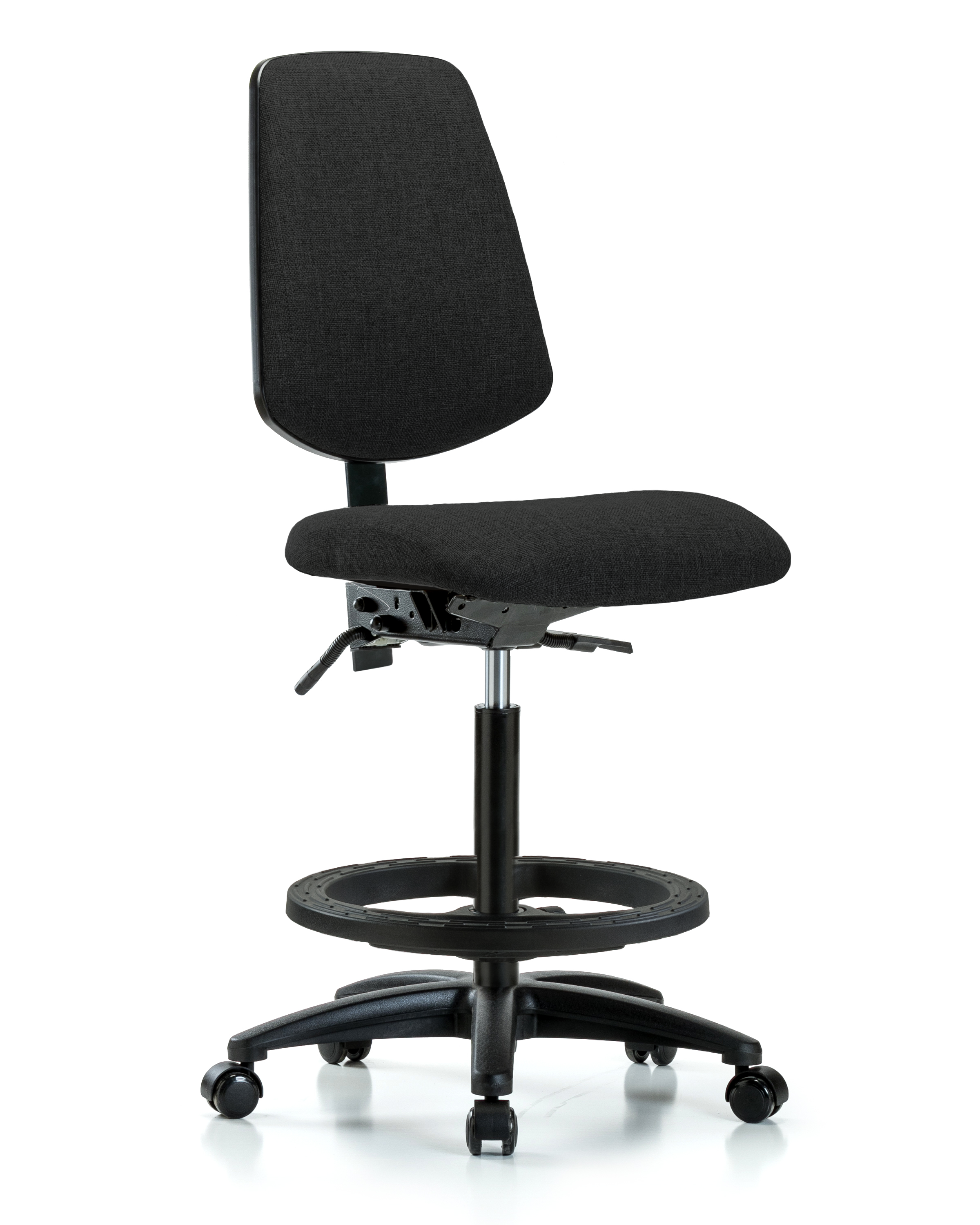 Rutledge Fabric Chair - High Bench Height with Medium Back, Black Foot Ring, & Casters in Black Fabric