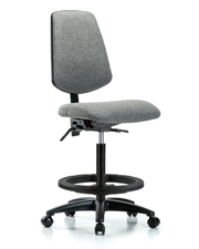 Rutledge Fabric Chair - High Bench Height with Medium Back, Black Foot Ring, & Casters in Gray Fabric
