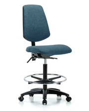 Rutledge Fabric Chair - High Bench Height with Medium Back, Chrome Foot Ring, & Casters in Blue Fabric