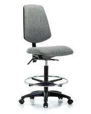 Rutledge Fabric Chair - High Bench Height with Medium Back, Chrome Foot Ring, & Casters in Gray Fabric