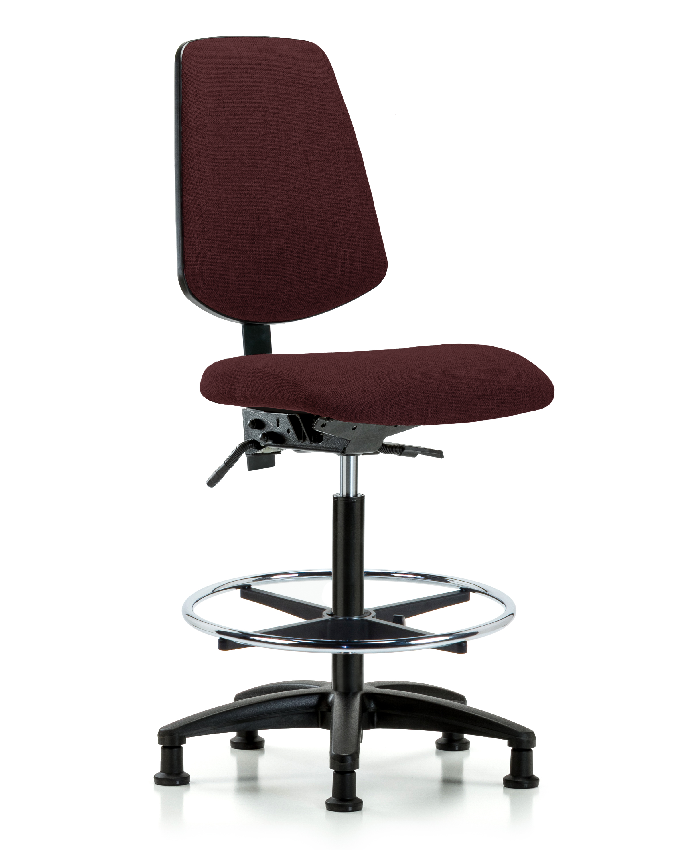 Rutledge Fabric Chair - High Bench Height with Medium Back, Chrome Foot Ring, & Stationary Glides in Burgundy Fabric