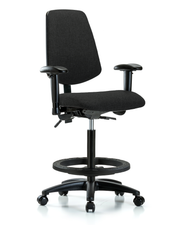 Rutledge Fabric Chair - High Bench Height with Medium Back, Adjustable Arms, Black Foot Ring, & Casters in Black Fabric