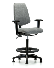 Rutledge Fabric Chair - High Bench Height with Medium Back, Adjustable Arms, Black Foot Ring, & Stationary Glides in Gray Fabric