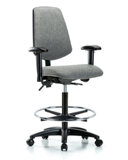 Rutledge Fabric Chair - High Bench Height with Medium Back, Adjustable Arms, Chrome Foot Ring, & Casters in Gray Fabric