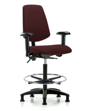 Rutledge Fabric Chair - High Bench Height with Medium Back, Adjustable Arms, Chrome Foot Ring, & Stationary Glides in Burgundy Fabric